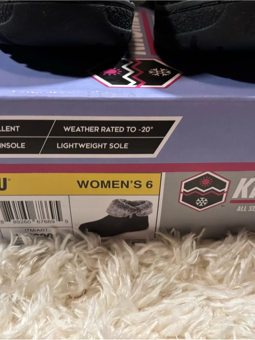 NIB Khombu Jessica Black Ankle Winter Boots with Gray Faux-Fur Cuff-size 6
